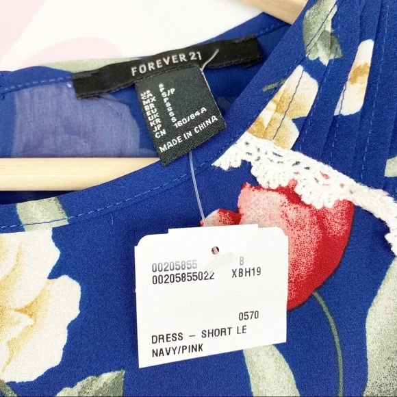 NEW Forever 21 Blue Floral Print Pleated Mini Dress S - Picture 6 of 7